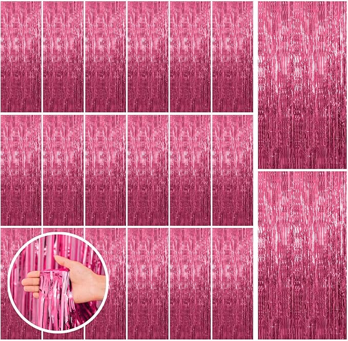 20 Pack Pink Backdrop Decorations - Tinsel Curtain Party Backdrop