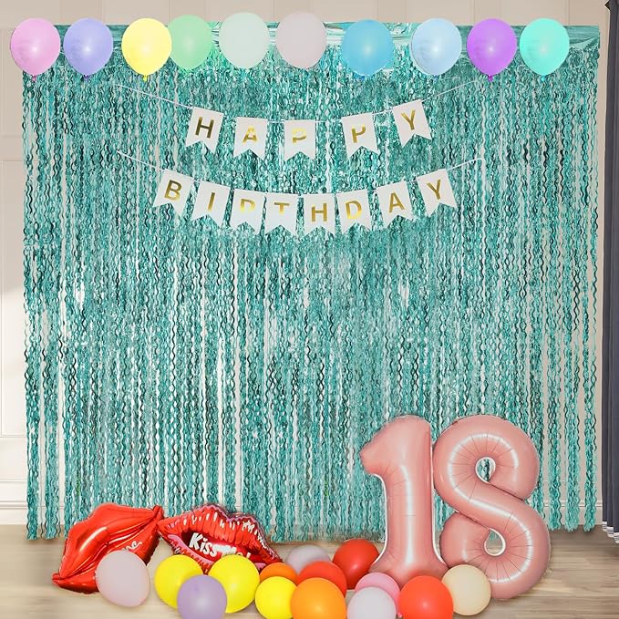 4 Pack 3.3 ft x 6.6 ft Wavy Aqua Teal Blue Tinsel Foil Fringe