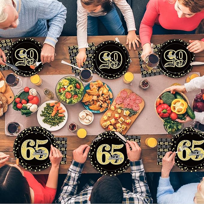 96 Pcs 65th Birthday Decorations for Men 65th Birthday Plates and