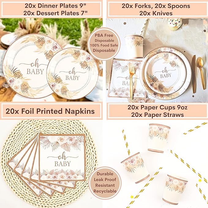 Mega 254 Pc Boho Baby Shower Decorations for Girl or Boy Neutral
