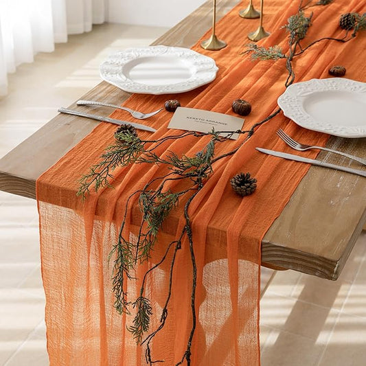 Keketoarrange Orange Spring Gauze Rustic Cheesecloth Table Runner 120