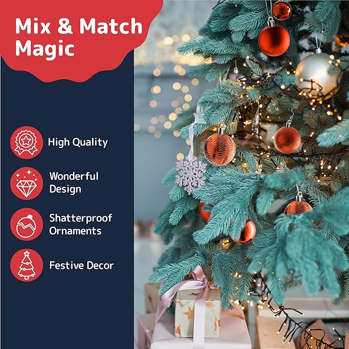 PREXTEX 36 Piece Christmas Ornaments Set - Copper Orange Ornament