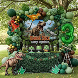 T Rex Dinosaur Birthday Decorations include Dark Green Brown Gold