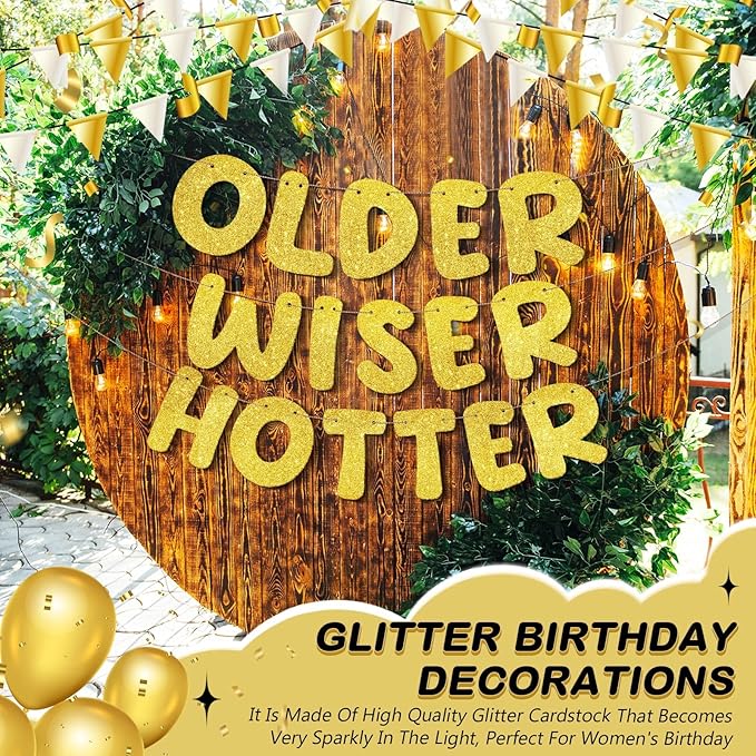 Fulmoon Set of 3 Pre Strung Older Wiser Hotter Glitter Banner Funny #1