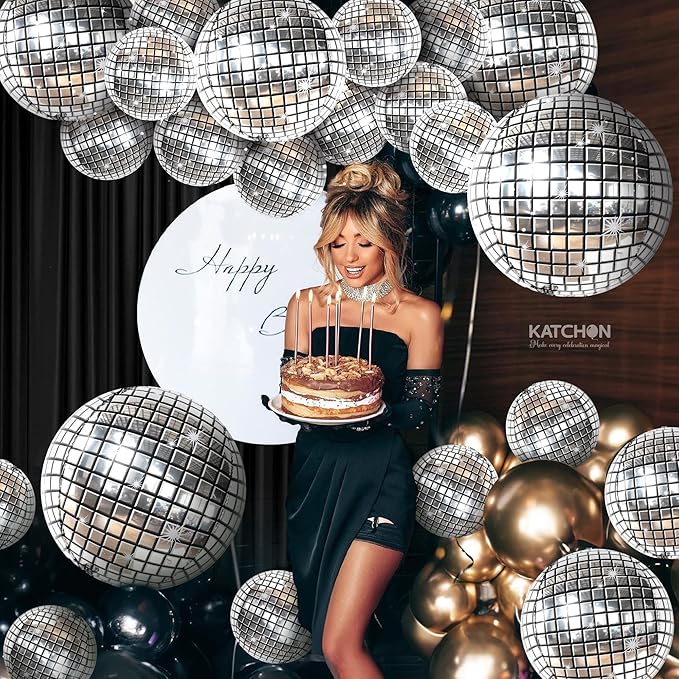 KatchOn, Silver Disco Ball Balloons - 32 Inch, Pack of 20 | Shiny