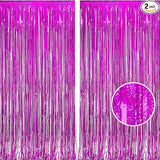 BRAVESHINE Hot Pink Tinsel Foil Fringe Curtains - 2Pcs 3.2x8.2ft