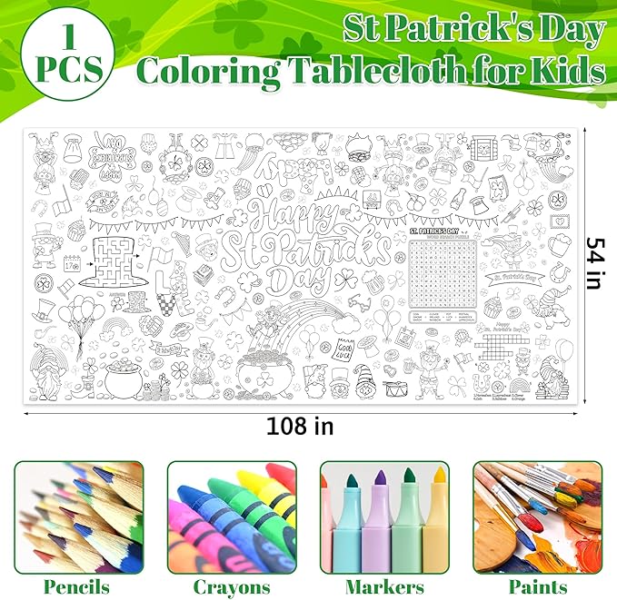 QZYL 54" x 108" Coloring St Patricks Day Crafts, Giant Coloring Table