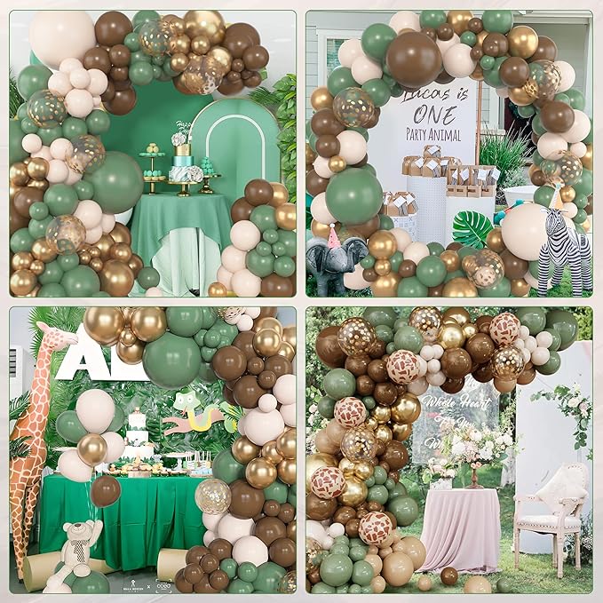 Amandir 153pcs Sage Green Brown Balloon Garland Arch Kit, Different