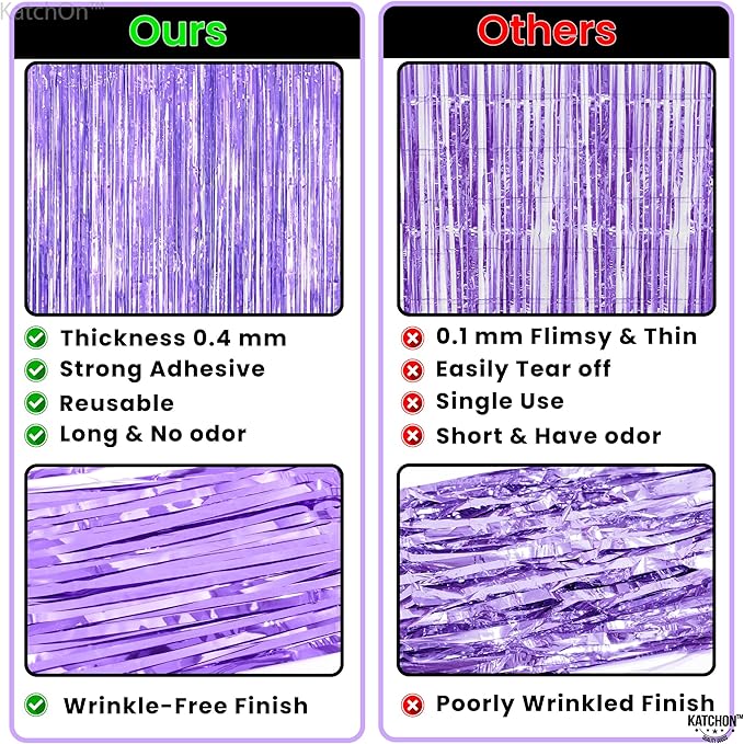 KatchOn, Light Purple Foil Fringe Curtain - 3.2x8 Feet, Pack of 2 for