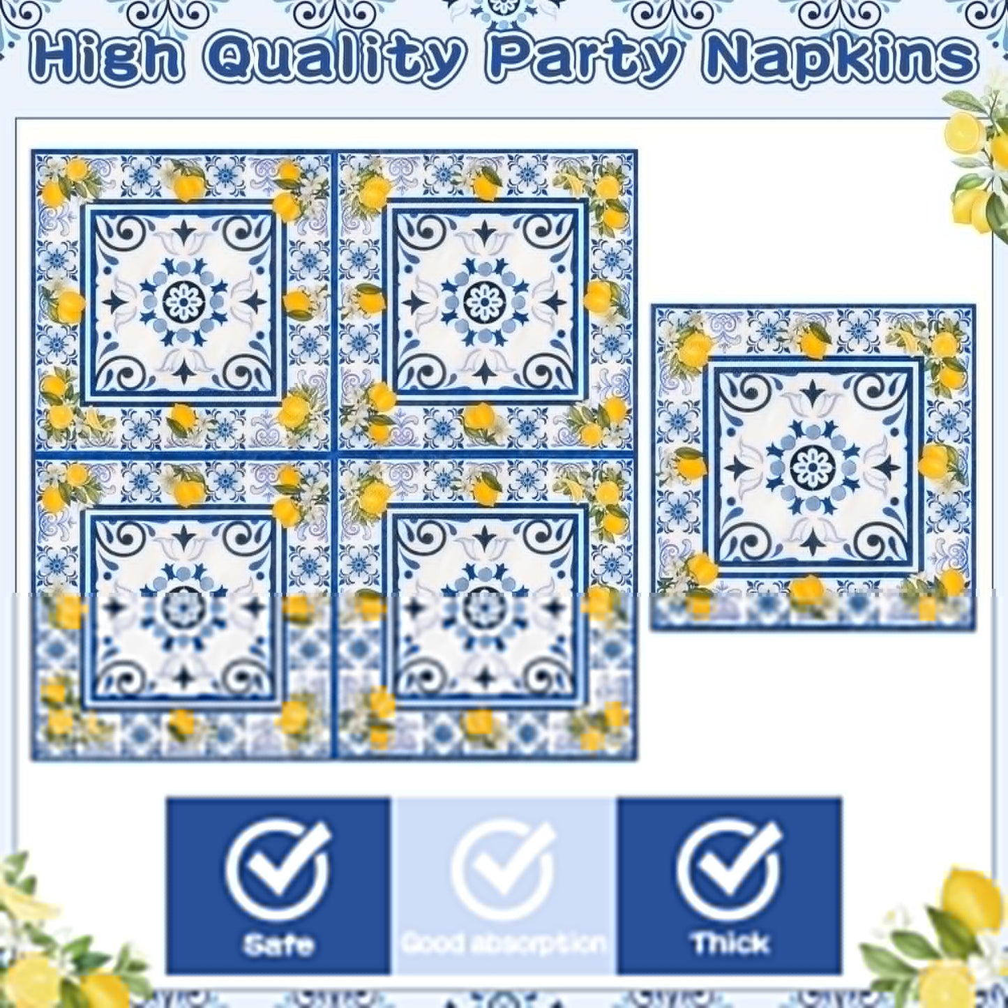 G1ngtar 96Pcs Capri Lemon Blue Tiles Yellow Lemon Summer Citrus Fruit