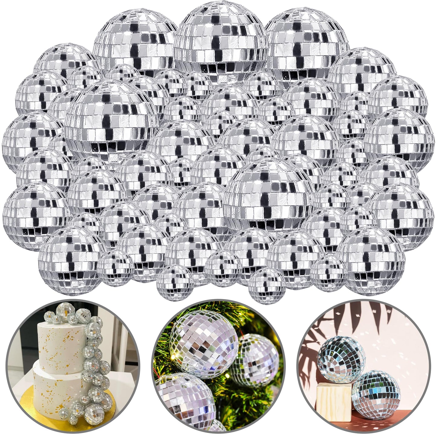 108 PCS Disco Ball Cake Ornaments Reflective Mirror Ball 70s Themed