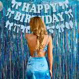 Pre-Strung Blue Bow Decorations Glitter Happy Birthday Banner Bow