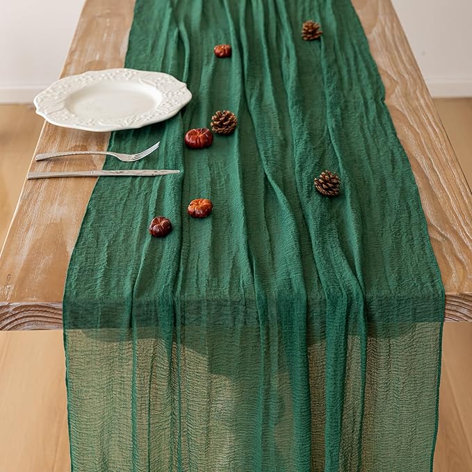 Keketoarrange 3pcs Emerald Green Table Runner Cheesecloth Gauze 120