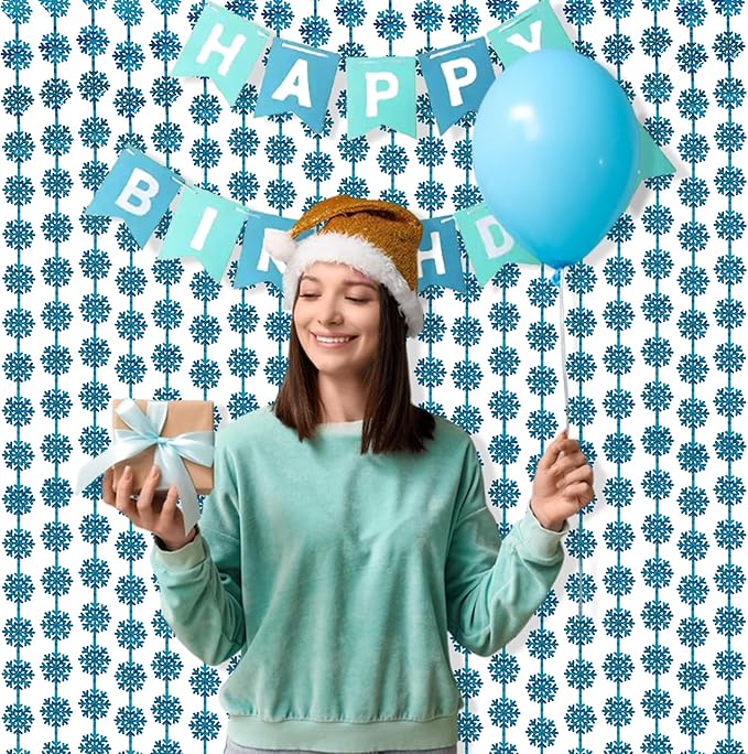 BRAVESHINE Blue Party Snowflake Backdrop - 2 Pack Hanging Foil Fringe