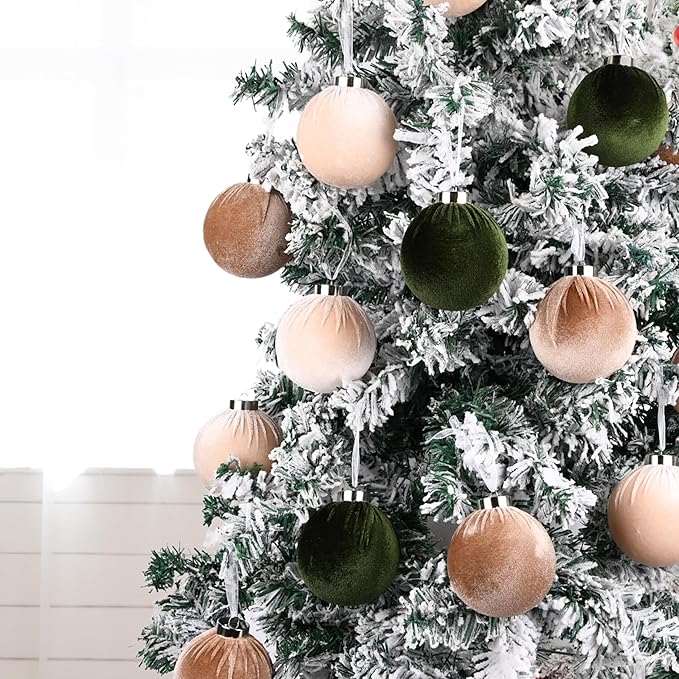 Christmas Tree Ornaments Velvet Balls - Pack of 15pcs Shatterproof
