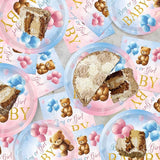 142 Pcs Bear Gender Reveal Decorations Bear Themed Plates Cups and