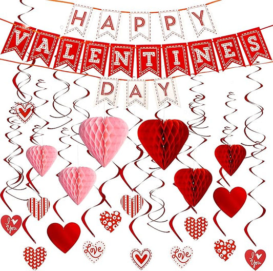 31 Pcs Valentines Day Swirl String Cutout Decoration Kit with Banner