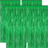 4 Pack Green Streamers, 3.28 FT x 7.05 FT Birthday Tinsel Backdrop,