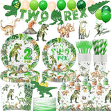 206 Pcs Dinosaur 2nd Birthday Party Supplies Green Dino Two Rex