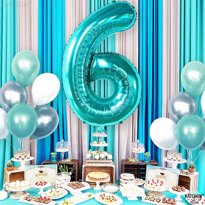 KatchOn, Giant Teal Blue Number 6 Balloon - 40 Inch | 6th Birthday