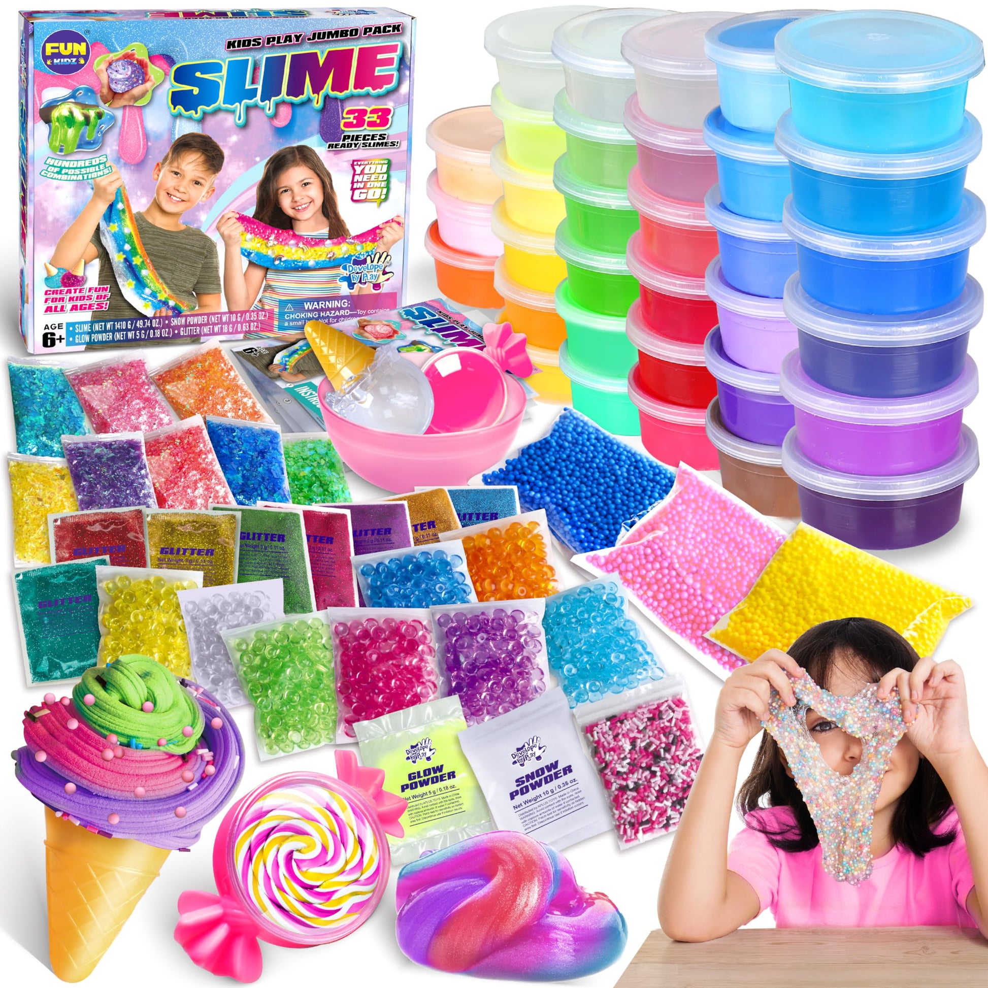 33 Cups Jumbo Slime Kit for Kids, FunKidz Premade Ultimate Slime Pack