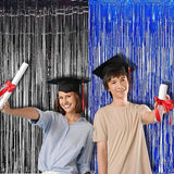BRAVESHINE Foil Fringe Curtains - Black Blue Metallic Tinsel Photo