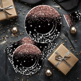 Xigejob Rose Gold And Black Party Decorations Tableware - Glitter