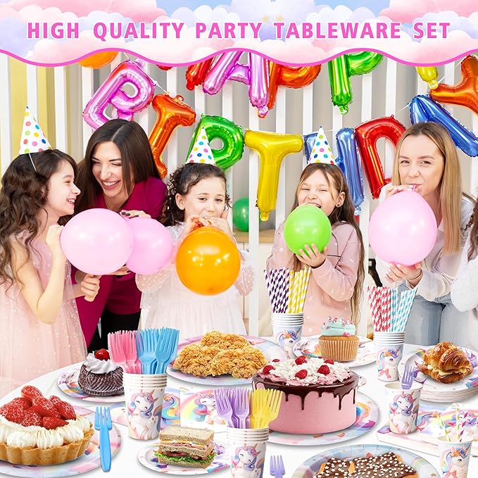 300 Pcs Unicorn Plates and Napkins Tableware Set Plates Napkins Cups