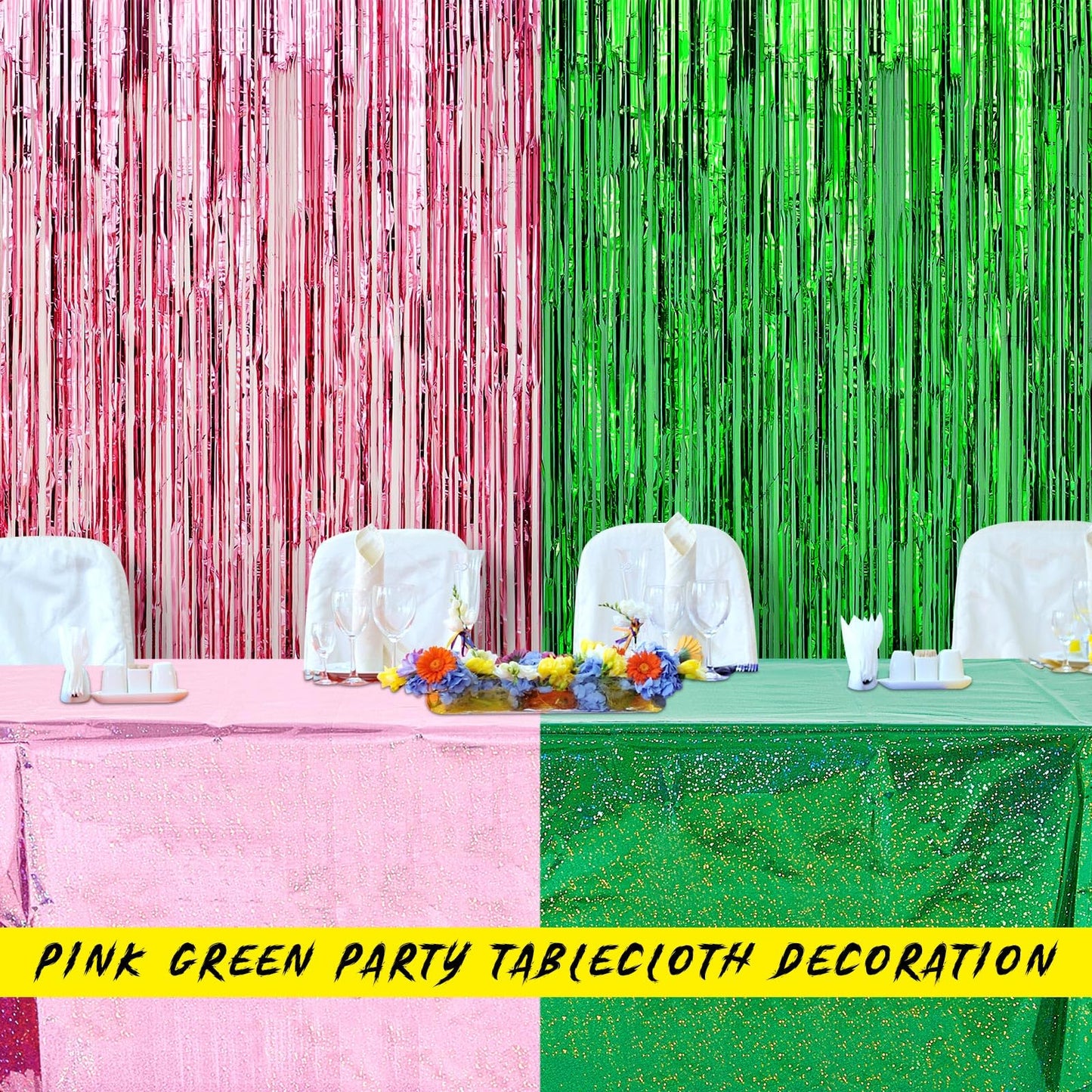 LOYIM 4 Pcs Iridescent Pink & Green Holographic Tablecloth for