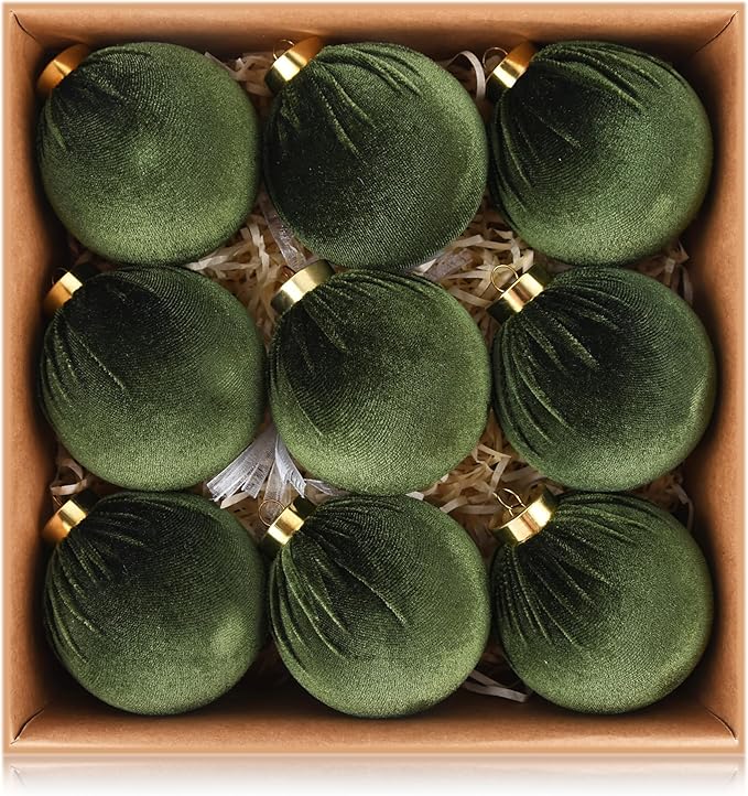 Velvet Ornaments for Christmas Tree Decorations - Moss Green Xmas