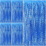Blue Tinsel Foil Fringe Curtains Wavy Backdrop for Parties Sparkle