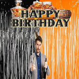 BRAVESHINE 1 Black 1 Orange Tinsel Photo Backdrop Curtains -