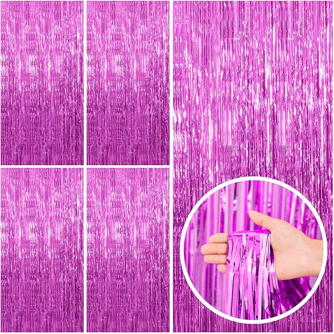 BOMSI 5 Pack Hot Pink Party Decorations - Tinsel Curtain Streamers