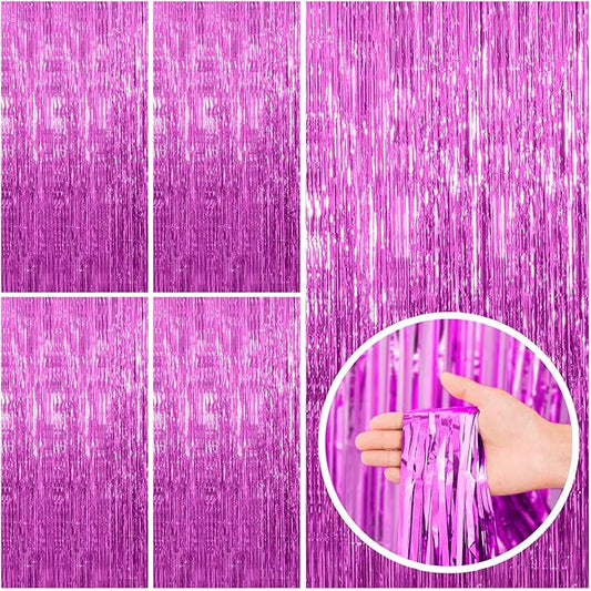 BOMSI 5 Pack Hot Pink Party Decorations - Tinsel Curtain Streamers