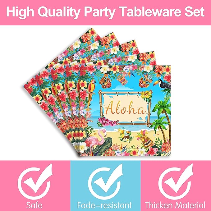Hawaiian Luau Party Supplies Tableware Set Tropical Flamingo