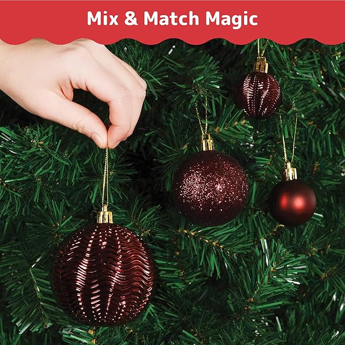 PREXTEX Wine Red Christmas Ornaments Set - 36 Shatterproof Wine