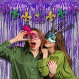 BRAVESHINE Purple Tinsel Foil Fringe Curtains - 2Pcs 3.2x8.2ft Party