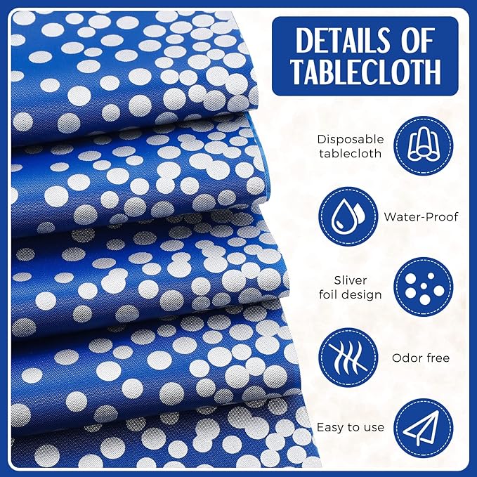 Breling 24 Packs Navy Blue and Silver Disposable Plastic Tablecloths