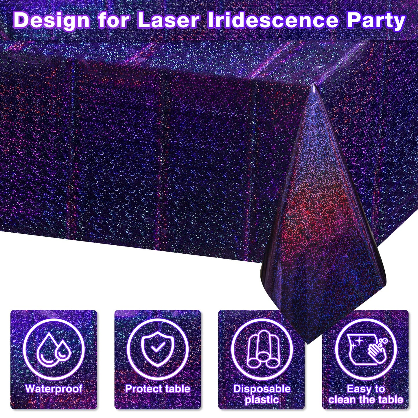FunnyPars 8 Pack Iridescent Plastic Tablecloths Shiny Disposable Laser