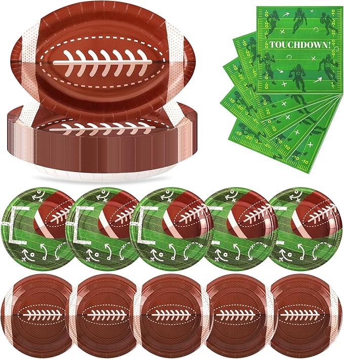 72PCS Football Party Plates and Napkins 11.8in Football Shaped