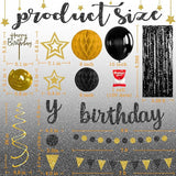 Black and Gold Birthday Party Decorations Set - Happy Birthday Banner