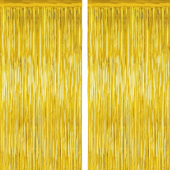 2 Pack Gold Tinsel Backdrop, 3.28 FT x 7.05 FT Metallic Fringe