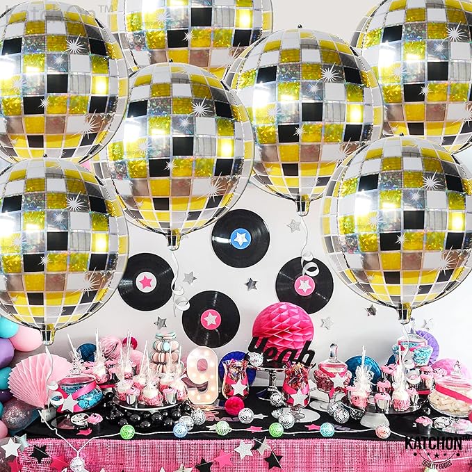 KatchOn, Multicolor Disco Ball Balloons - 22 Inch, Pack of 6 | 4D
