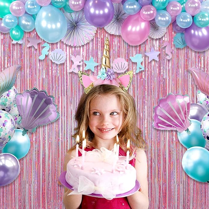 Melsan Pink Tinsel Curtains Backdrop, 3.2 ft x 8.2 ft Sparkle