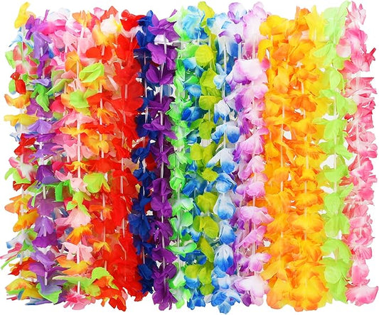 Arrowom 24pcs Hawaiian Leis Bulk Luau Party Silk Flower Necklace