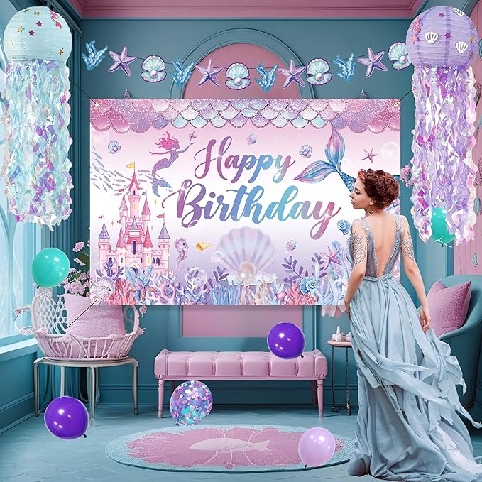 Mermaid Birthday Decorations For Women Colorful Jellyfish Lanterns