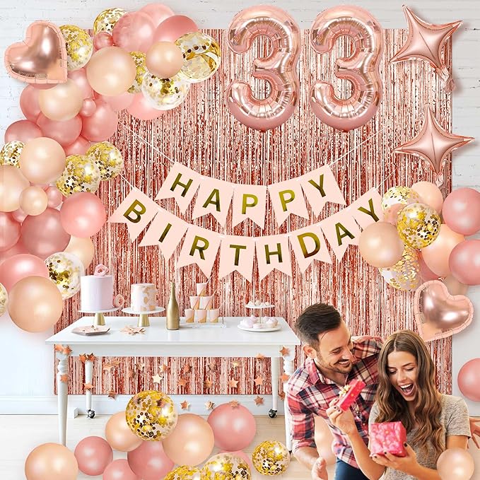 Woman Lady Rose Gold Birthday Party Decorations Rose Gold Happy