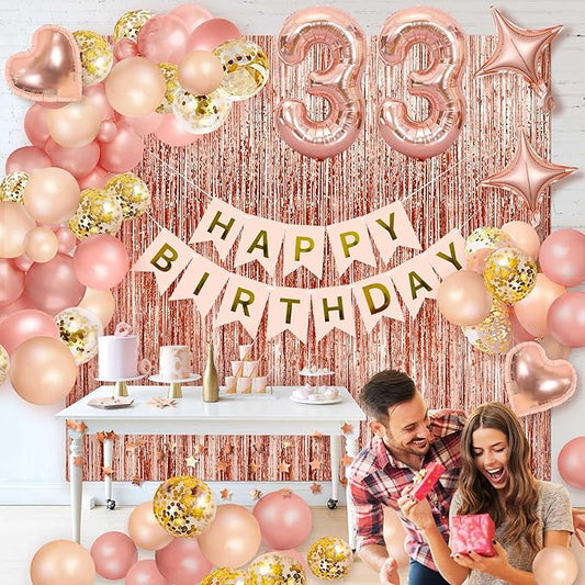 Woman Lady Rose Gold Birthday Party Decorations Rose Gold Happy