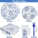 durony 144 Pieces Blue and White Flower Disposable Tableware Set 9