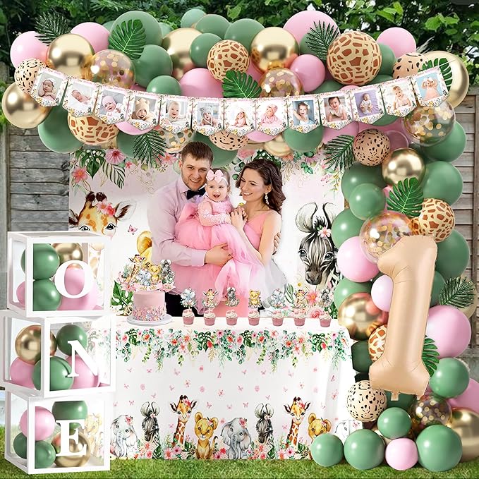 Wild One Birthday Decorations for Girls 114 Pcs Safari Jungle Theme